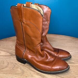 Vintage Acme 70s Western Boots Pull On Roper Cowboy Rodeo Tan Leather Men’s 7.5D